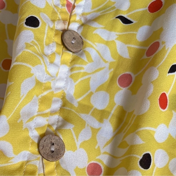 ๐บ W5 Yellow Floral Boho Tie Front Summer Button Down Blouse Size S - Picture 6 of 9